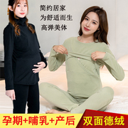 孕妇装秋衣秋裤套装，哺乳睡衣大码喂奶上衣打底保暖内衣月子服德绒