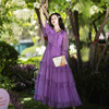 韵紫阑珊夏季高级感紫色，连衣裙女v领荷叶，袖蛋糕裙收腰雪纺裙