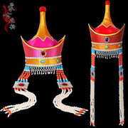 女士蒙古族帽子少数民族舞蹈演出头饰蒙古尖顶帽长珠链蒙古袍配饰