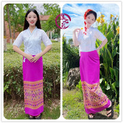 泰国傣女装中袖白色，扣花傣族套西双版纳泼水节，服饰滇送头花多色裙