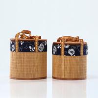 竹编圆形普洱茶七子饼包装盒，茶叶盒罐茶叶，7子桶收纳茶桶竹篮