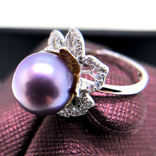 妖紫色葡萄紫色天然珍珠戒指，正圆强光高品质，淡水爱迪生925银