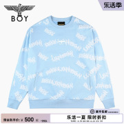 BOYLONDON秋冬情侣款长袖复活节主题满印蓝色圆领套头卫衣N03005