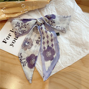 法式丝巾发带紫色发绳女夏季薄款复古小长条丝带绑发头巾飘带超仙