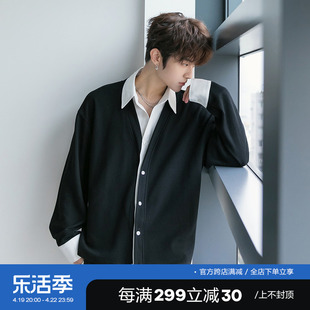 chicerro西西里男装春季韩版男士，设计感假两件外套高级感休闲衬衫