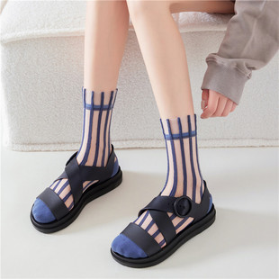 袜子女中筒袜ins潮透明水晶玻璃，丝袜夏季薄款网红凉鞋袜个性丝袜