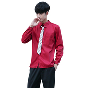韩版中学生长袖衬衫男女款(不含领带)150-M011长袖红色校园风校徽