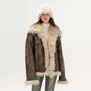 3s3女装韩系冬季毛领设计感加厚加绒外套高级感宽松潮牌休闲棉服