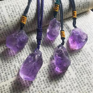 天然紫水晶原石吊坠，男女款不规则随型毛衣，链紫罗兰礼物原创设计