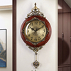 欧式复古摆钟客厅家用装饰时钟实木静音挂钟，丽声机芯壁挂石英挂钟