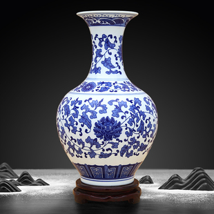 景德镇陶瓷器中式青花瓷花瓶，摆件办公室客厅博古架，玄关插花装饰品