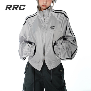 rrc银灰美式复古夹克，辣妹y2k立领插肩百搭运动短外套女