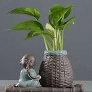 紫砂陶瓷茶宠花盆水养植物，绿萝铜钱草水培花瓶，插花器皿家居装饰品