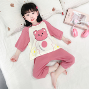 女童睡衣莫代尔夏季薄款2024女宝宝中袖卡通印花空调家居睡衣套装