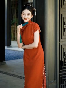 改良敬酒服感中式连衣裙复古红色旗袍，新娘年订婚出嫁2023