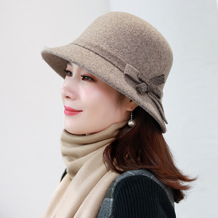 羊毛呢妈妈帽气质潮流，中年女秋冬季韩版时尚洋气中老年人帽子