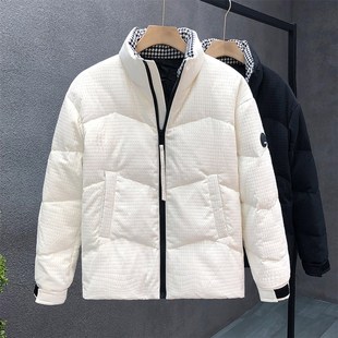 香港轻熟风白色立领羽绒外套男外套2023冬季男士加厚保暖上衣