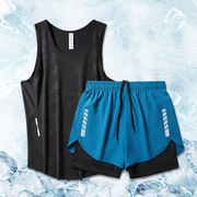 健身衣服男田径马拉松，夏季篮球训练短裤速干装备，跑步运动背心套装