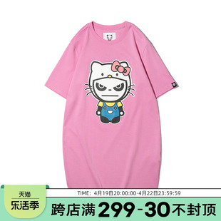 Hipanda你好熊猫女款hello Kitty凸起胶印牙刷绣短袖T恤裙潮牌