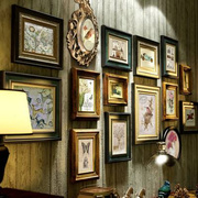 轻奢美式实木照片墙装饰客厅相框免打孔竖欧式复古楼梯挂墙组合画