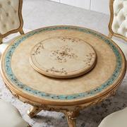 香槟色实木欧式旋转餐桌椅组合餐桌圆形饭桌餐厅带转盘法式彩绘桌