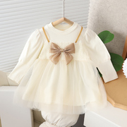 女童秋装连衣裙洋气公主裙，时髦婴儿衣服周岁宝宝，韩版长袖网纱裙子