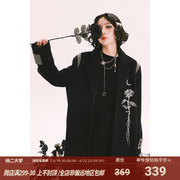 杨二大梦原创设计玫瑰刺绣拼接毛呢，外套女2024年秋冬呢子大衣