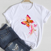 Watercolor Butterfly T-Shirt 卡通水彩蝴蝶印花女士原宿T恤短袖