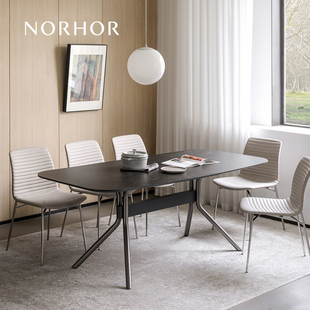 北欧表情NORHOR/意式简约现代/THETA陶瓷岩板金属长方西餐桌