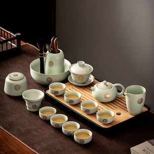 汝窑茶具套装中式高档功夫家用泡茶壶密胺盘整套陶瓷盖碗茶杯礼盒
