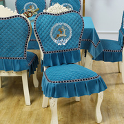 欧式餐椅垫套装圆形餐桌布布艺，冬季水貂绒鹿椅子套罩家用餐桌椅套