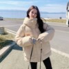 卡其色羽绒棉服女冬季2023韩系设计感连帽加厚保暖棉衣棉袄潮