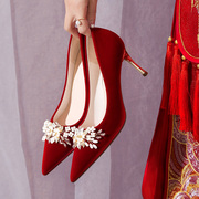 红色婚鞋女2023年新娘鞋，秀禾婚纱两穿不累脚高级感结婚高跟鞋