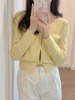 黄色v领短款长袖针织衫女春夏2024年设计感小众开衫外套上衣