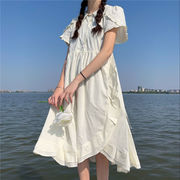 白色连衣裙女夏设计感小众，lolita中长款裙子荷叶，边日系甜美娃娃领
