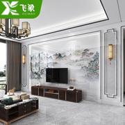新中式电视背景墙瓷砖山水画，微晶石客厅大理石电视，墙石材岩板大板