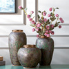 景德镇陶瓷器 复古落地花瓶仿古粗陶罐花器做旧绿釉花瓶摆件
