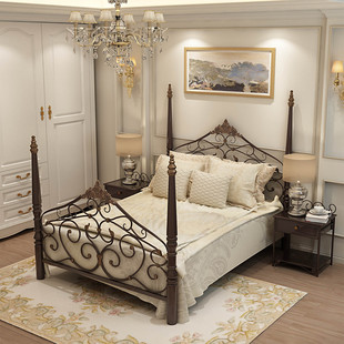 高档铁艺婚床 复古床1.2米单人床1.5 1.8米双人铁架床 欧式公主床
