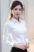 100%纯棉白衬衫女长袖，韩版修身长袖职业装衬衣女，工作服正装学生女
