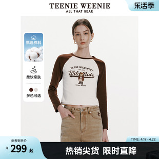 TeenieWeenie小熊女装长袖T恤2024春装美式撞色插肩袖打底衫