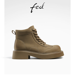 fed厚底马丁靴冬季靴子，粗跟短靴机车靴，工装靴女款1007-zc228