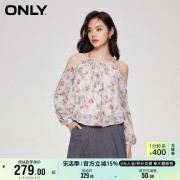 ONLY奥莱洋气露肩长袖碎花宽松吊带雪纺衫