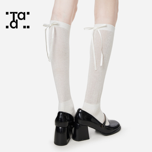 春夏季薄款竹纤维白色小腿，袜女芭蕾风后跟蝴蝶结，设计甜美少女袜子