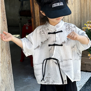 男童唐装套装夏季中国风2024儿童夏装短袖上衣幼儿园演出服潮