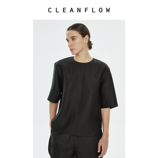 cleanflow纯手工平板纹香云纱莨绸，宽松版极简t恤套头上衣小众
