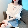 新中式复古盘扣唐装中国风，气质蕾丝半袖女款白色衬衫夏季雪纺上衣