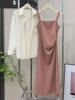 套装女夏季韩版时尚，背后开叉防晒衬衫搭配休闲吊带，长裙气质连衣裙