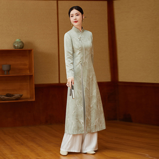 新中式国风秋季女装套装，禅意盘扣上衣，改良禅服汉服连衣裙茶服