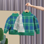 男童半高领毛衣儿童羊绒衫，加厚绿色宝宝，针织衫男孩打底衫内搭冬款