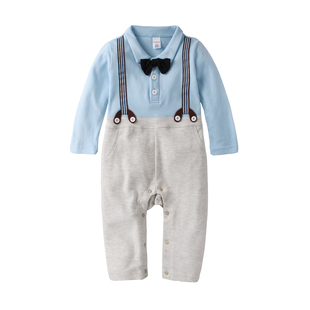 Augelute童装婴儿爬服男宝宝绅士领结长袖造型哈衣 连身服61093